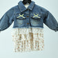 Girls Denim Jacket Dress with Cotton Printed Skirt Model 3 (2-Piece Set)