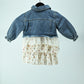 Girls Denim Jacket Dress with Cotton Printed Skirt Model 3 (2-Piece Set)