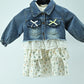 Girls Denim Jacket Style Dress with Floral Cotton Skirt