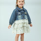 Girls Denim Jacket Dress with Cotton Printed Skirt Model 3 (2-Piece Set)