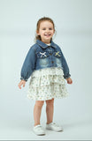Girls Denim Jacket Style Dress with Floral Cotton Skirt