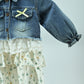 Girls Denim Jacket Style Dress with Floral Cotton Skirt