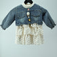 Girls Denim Jacket Dress with Cotton Printed Skirt (2-Piece Set)