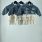 Girls Denim Jacket Dress with Cotton Printed Skirt Model 3 (2-Piece Set)