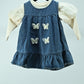 Girls Butterfly Denim Dress with Cotton Puff Sleeve Top (2-Piece Set)