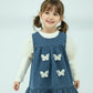 Girls Butterfly Denim Dress with Cotton Puff Sleeve Top (2-Piece Set)