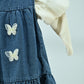 Girls Butterfly Denim Dress with Cotton Puff Sleeve Top (2-Piece Set)