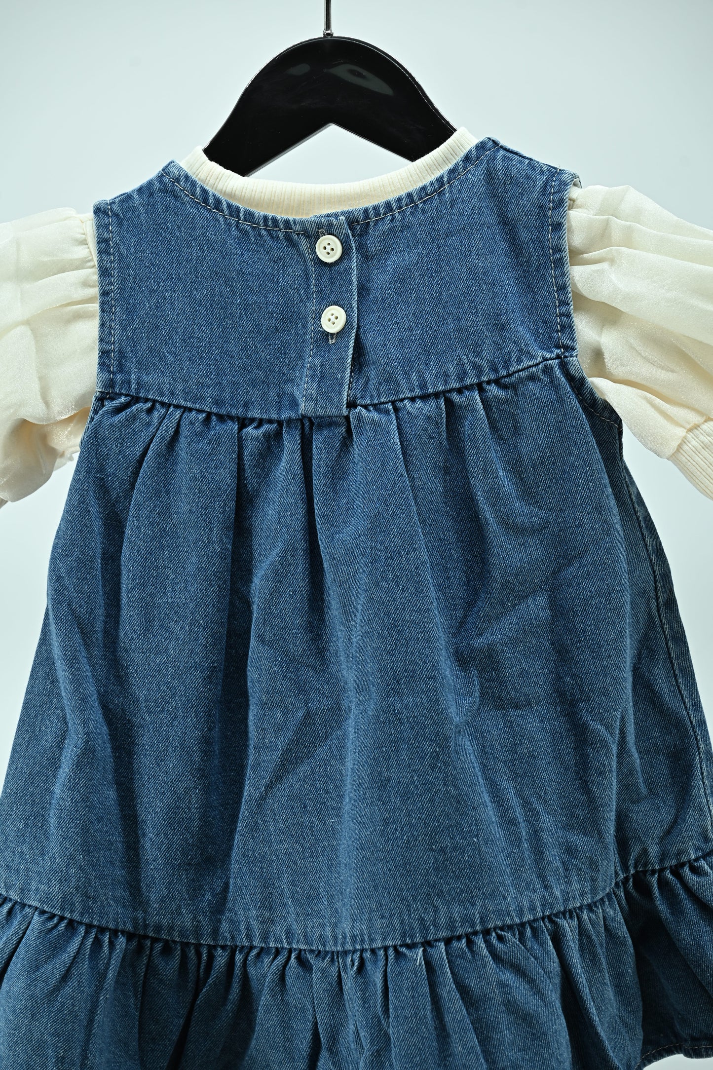 Girls Butterfly Denim Dress with Cotton Puff Sleeve Top (2-Piece Set)