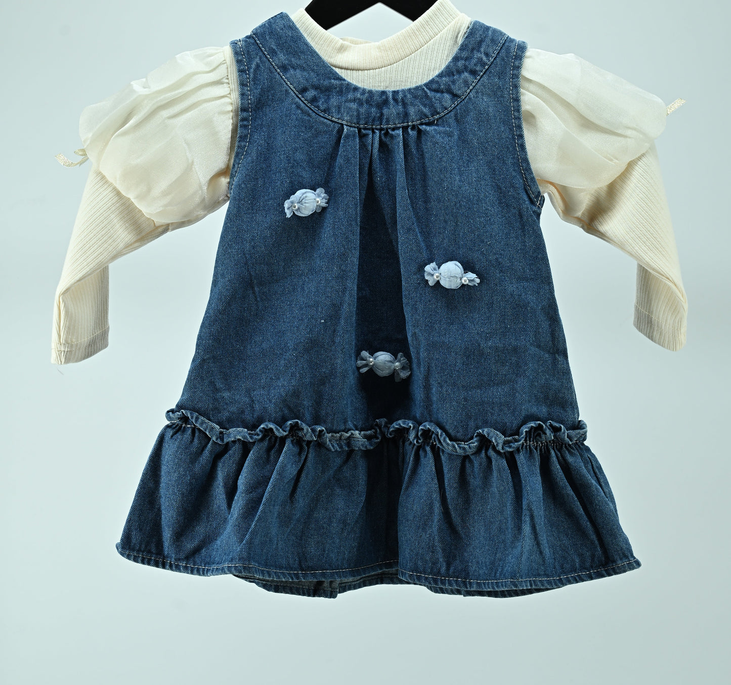 Girls Denim Pinafore Dress with Cotton Inner Top (2-Piece Set)