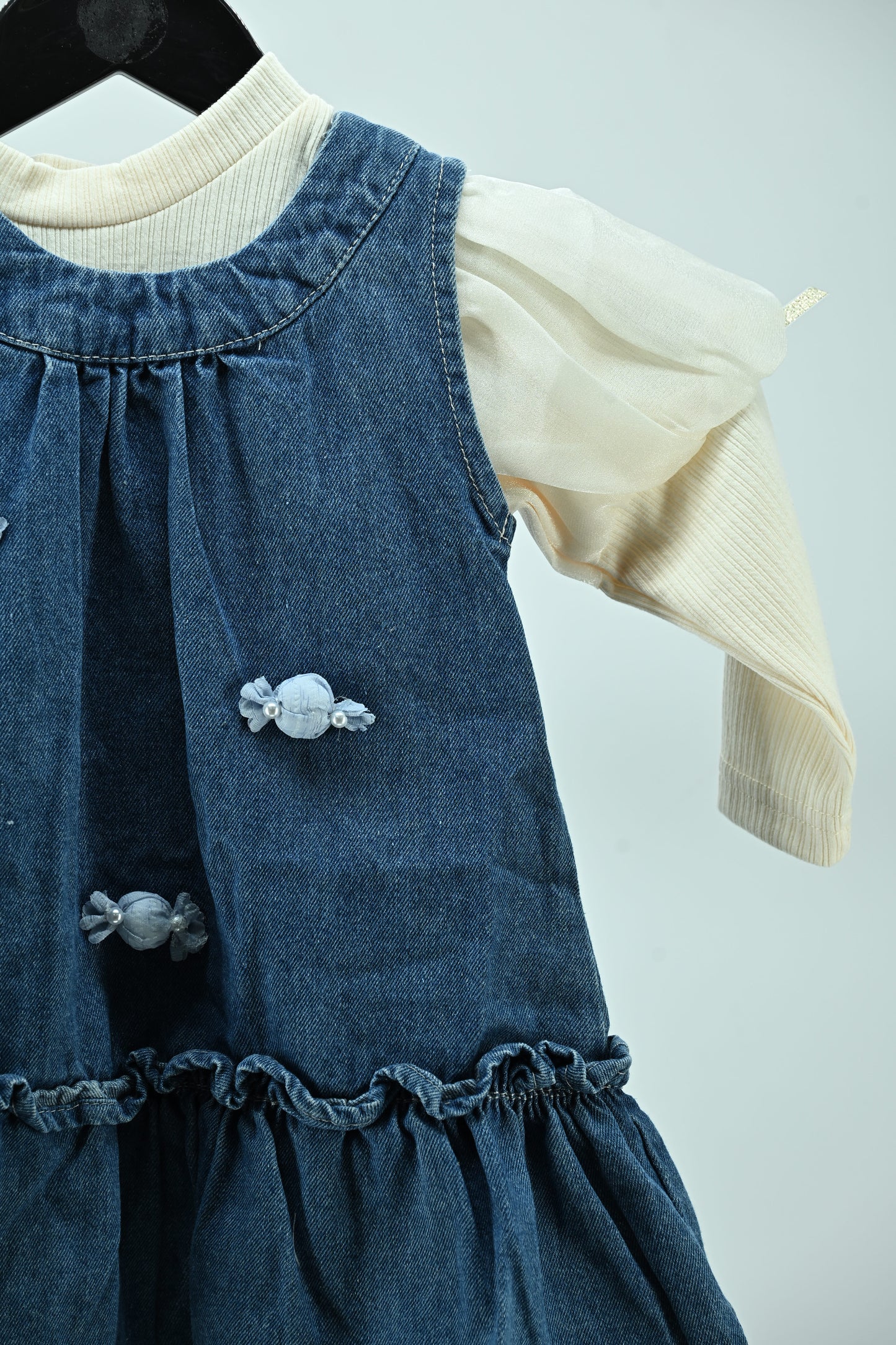 Girls Denim Pinafore Dress with Cotton Inner Top (2-Piece Set)