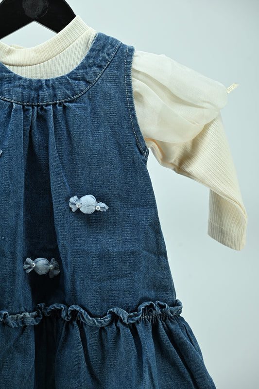 Girls Denim Pinafore Dress with Cotton Inner Top (2-Piece Set)