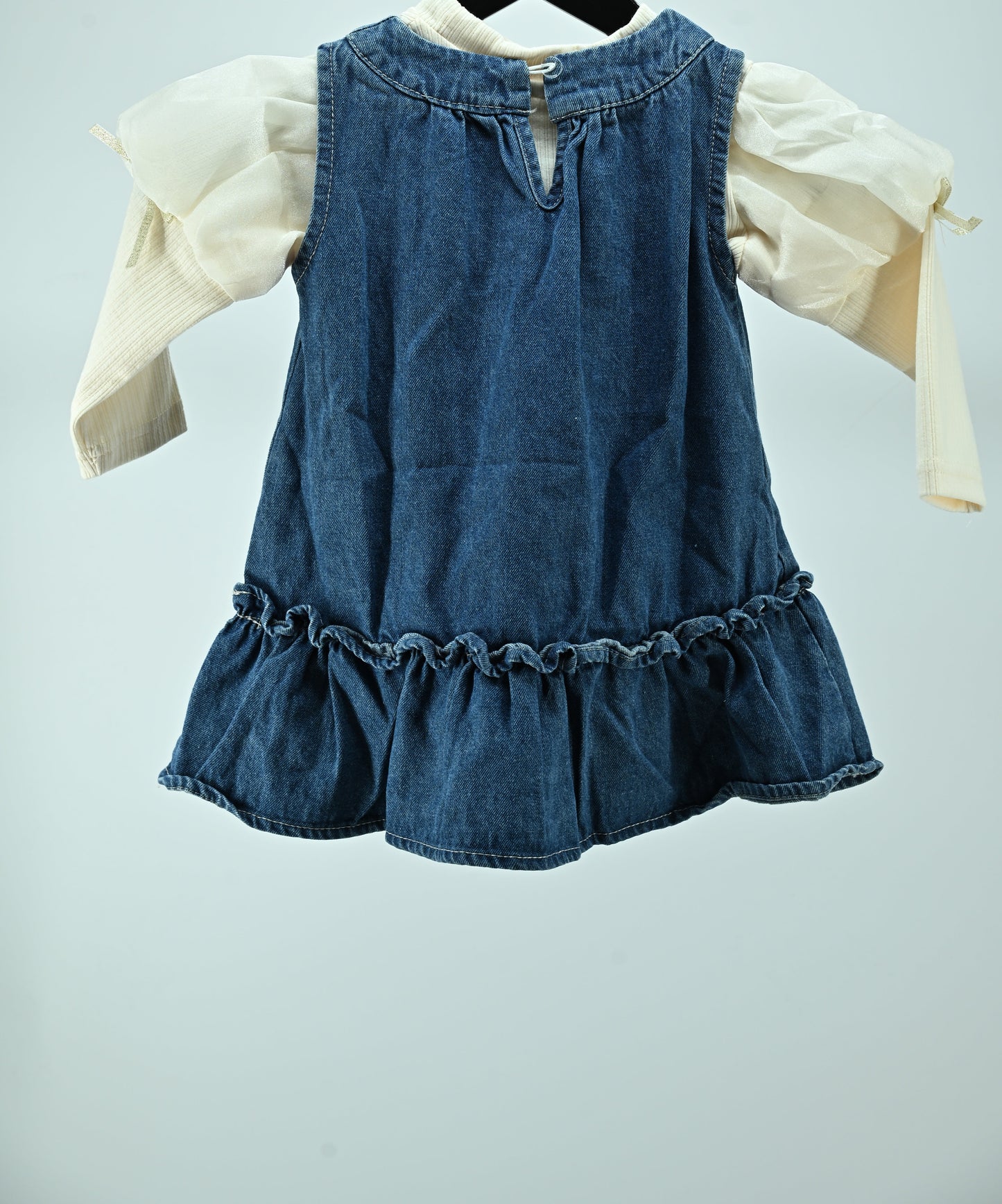 Girls Denim Pinafore Dress with Cotton Inner Top (2-Piece Set)