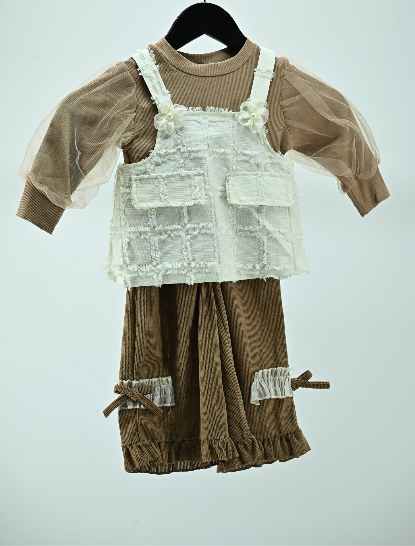 Girls Elegant 3-Piece Pinafore Dress Set