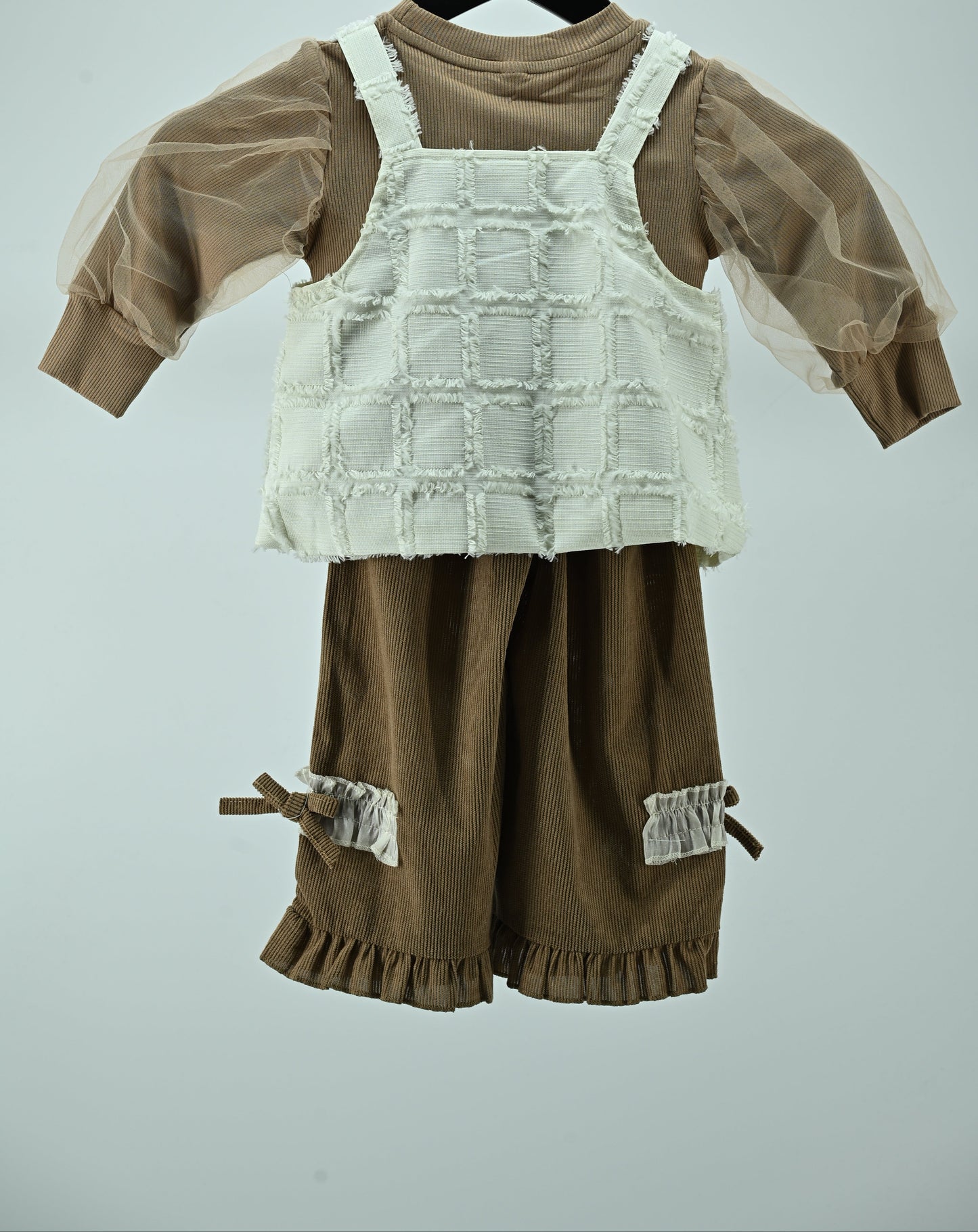 Girls Layered Ruffle Pinafore 3 piece  Dress Set
