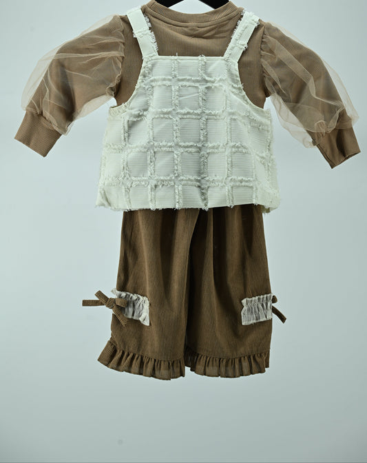 Girls Elegant 3-Piece Pinafore Dress Set