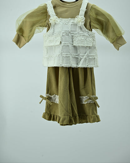 Girls Layered Ruffle Pinafore 3 piece  Dress Set
