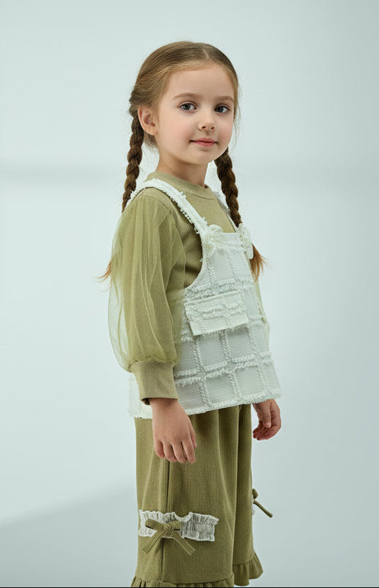 Girls Layered Ruffle Pinafore 3 piece  Dress Set