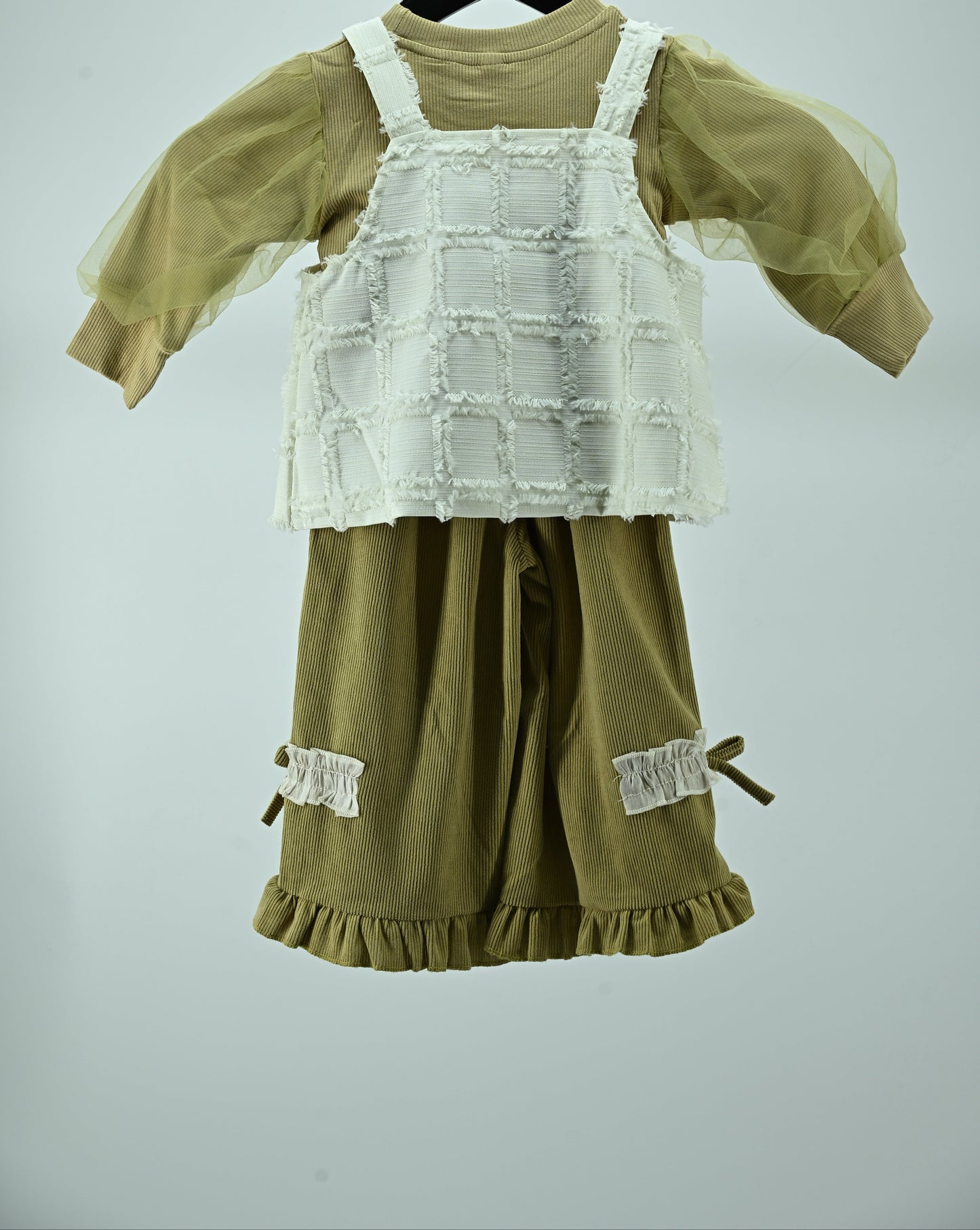 Girls Layered Ruffle Pinafore 3 piece  Dress Set