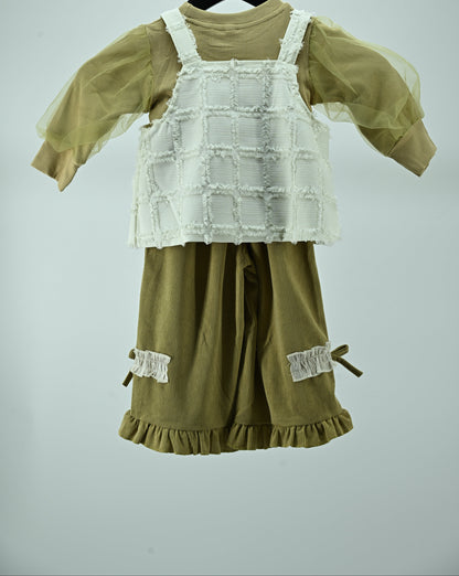 Girls Elegant 3-Piece Pinafore Dress Set