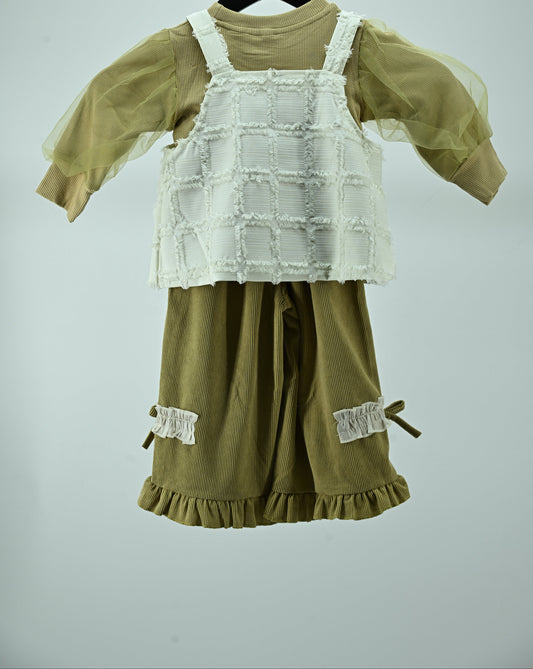 Girls Layered Ruffle Pinafore 3 piece  Dress Set