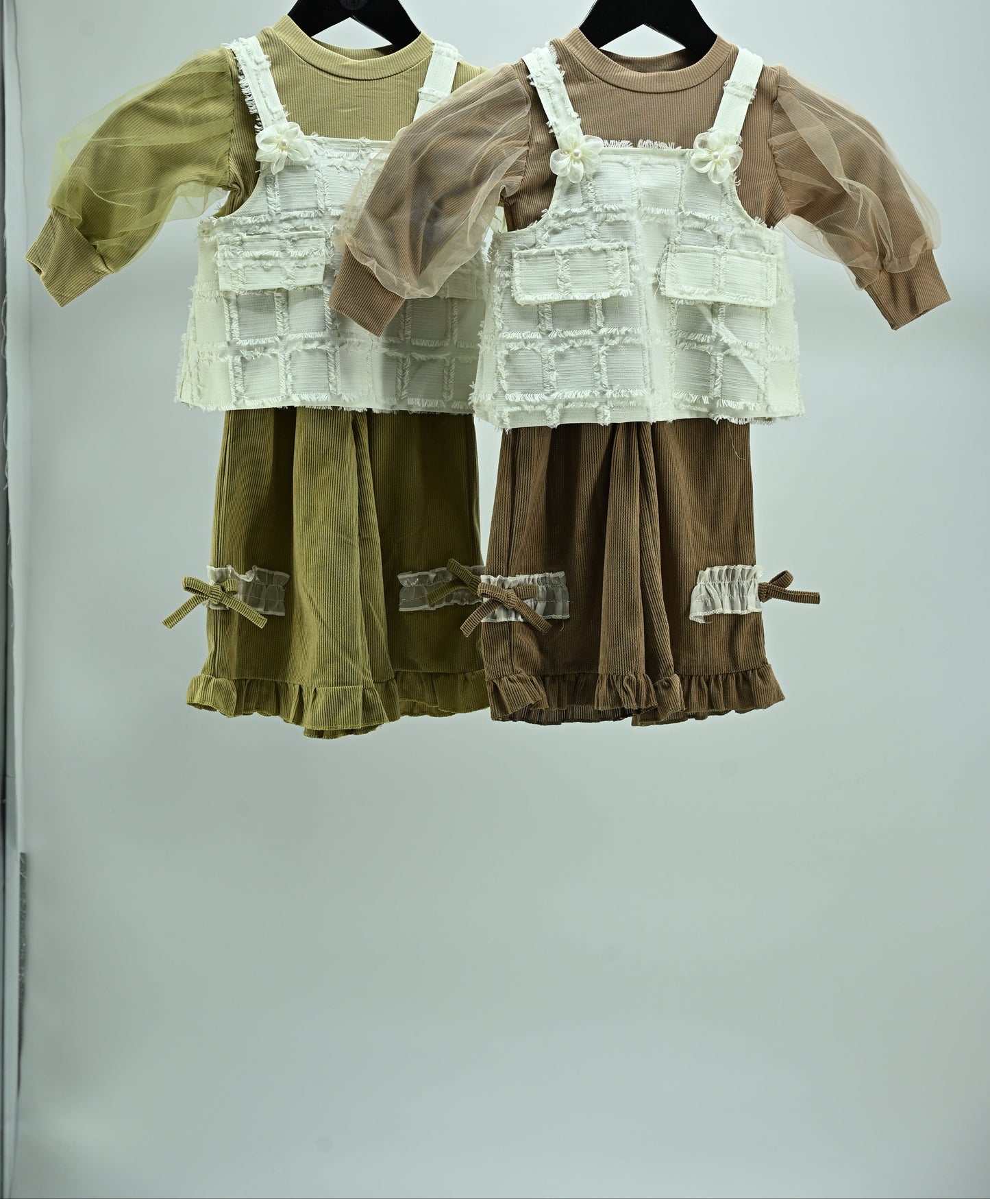 Girls Layered Ruffle Pinafore 3 piece  Dress Set