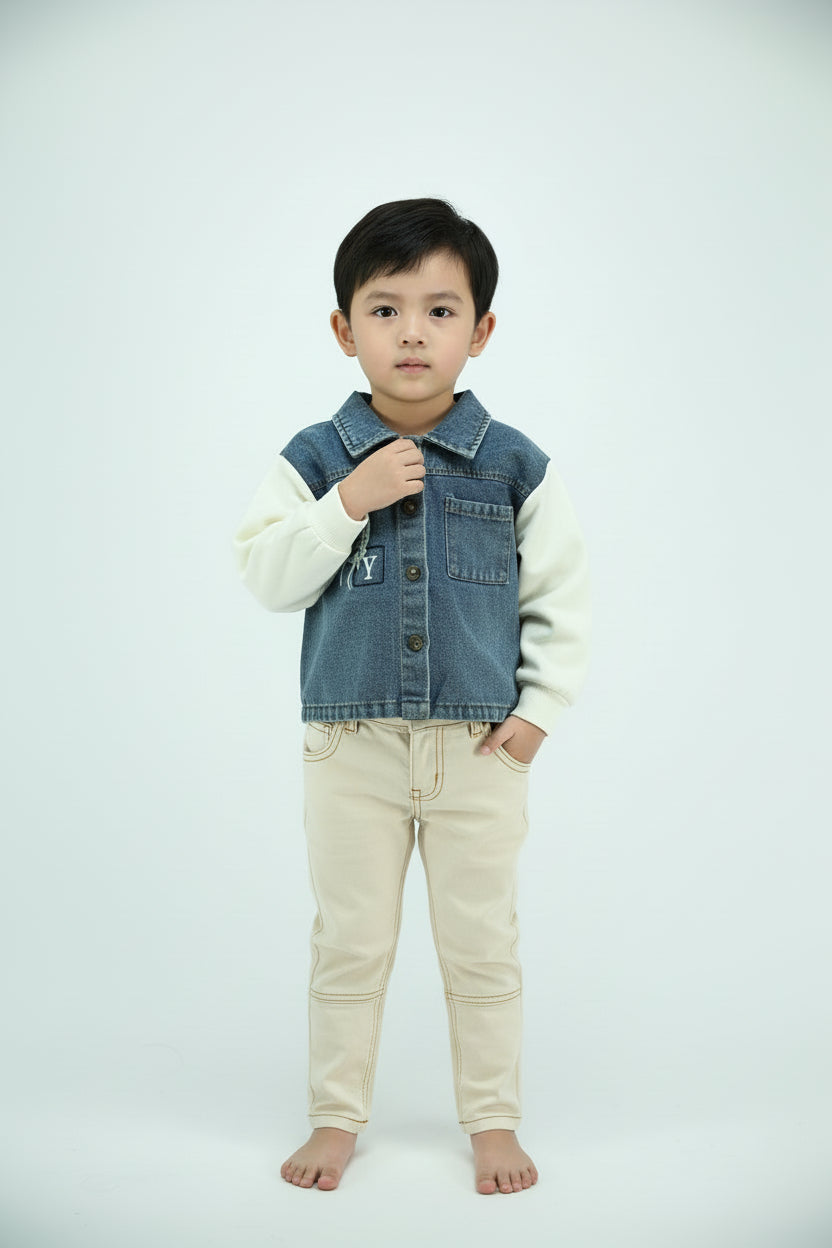 Boys Denim Patchwork Casual Shirt