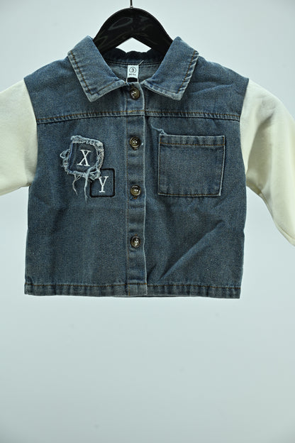 Boys Denim Patchwork Casual Shirt