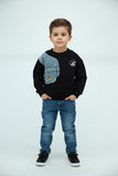 Boys Black Denim Patch Pocket Sweatshirt T-Shirt