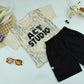 Boys “Act Studio” Graphic T-Shirt and Black Shorts 2-Piece Set-Model 1