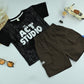 Boys “Act Studio” Graphic T-Shirt and Black Shorts 2-Piece Set-Model 1