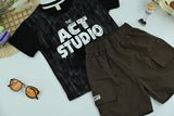Boys “Act Studio” Black Graphic T-Shirt and Cargo Shorts 2-Piece Set