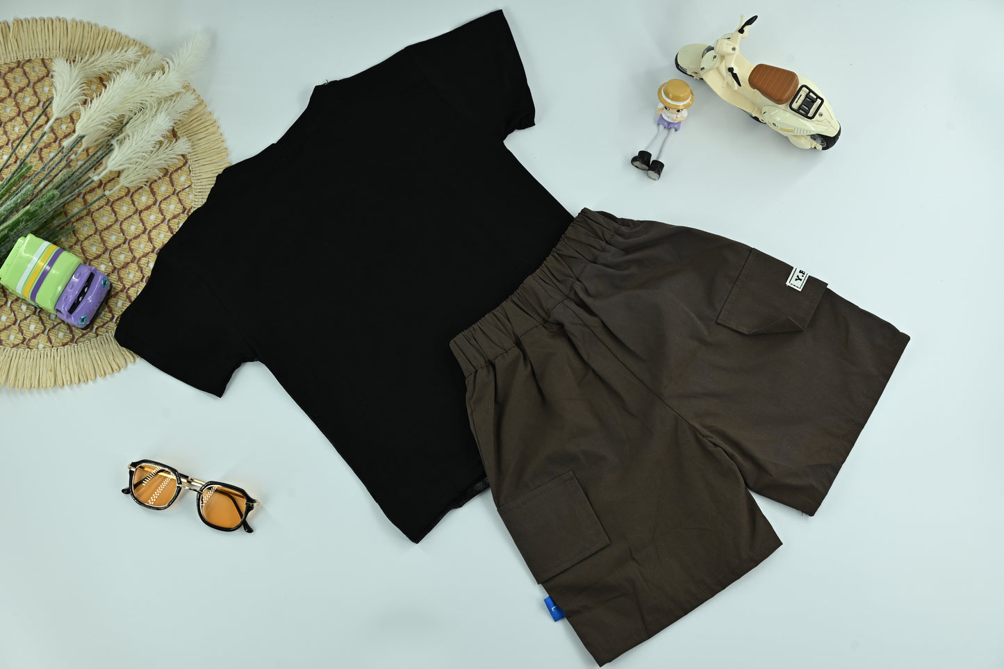 Boys “Act Studio” Black Graphic T-Shirt and Cargo Shorts 2-Piece Set