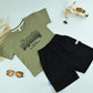 Boys Cream Graphic T-Shirt with Brown Cargo Shorts – 2-Piece Set