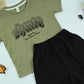Boys  Black Graphic T-Shirt with Olive Cargo Shorts – 2-Piece Set