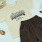 Boys Cream Graphic T-Shirt with Brown Cargo Shorts – 2-Piece Set