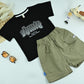 Boys  Black Graphic T-Shirt with Olive Cargo Shorts – 2-Piece Set
