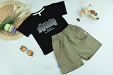 Boys  Black Graphic T-Shirt with Olive Cargo Shorts – 2-Piece Set