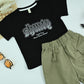 Boys  Black Graphic T-Shirt with Olive Cargo Shorts – 2-Piece Set