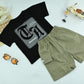 Boys  Black Graphic T-Shirt with Olive Cargo Shorts – 2-Piece Set