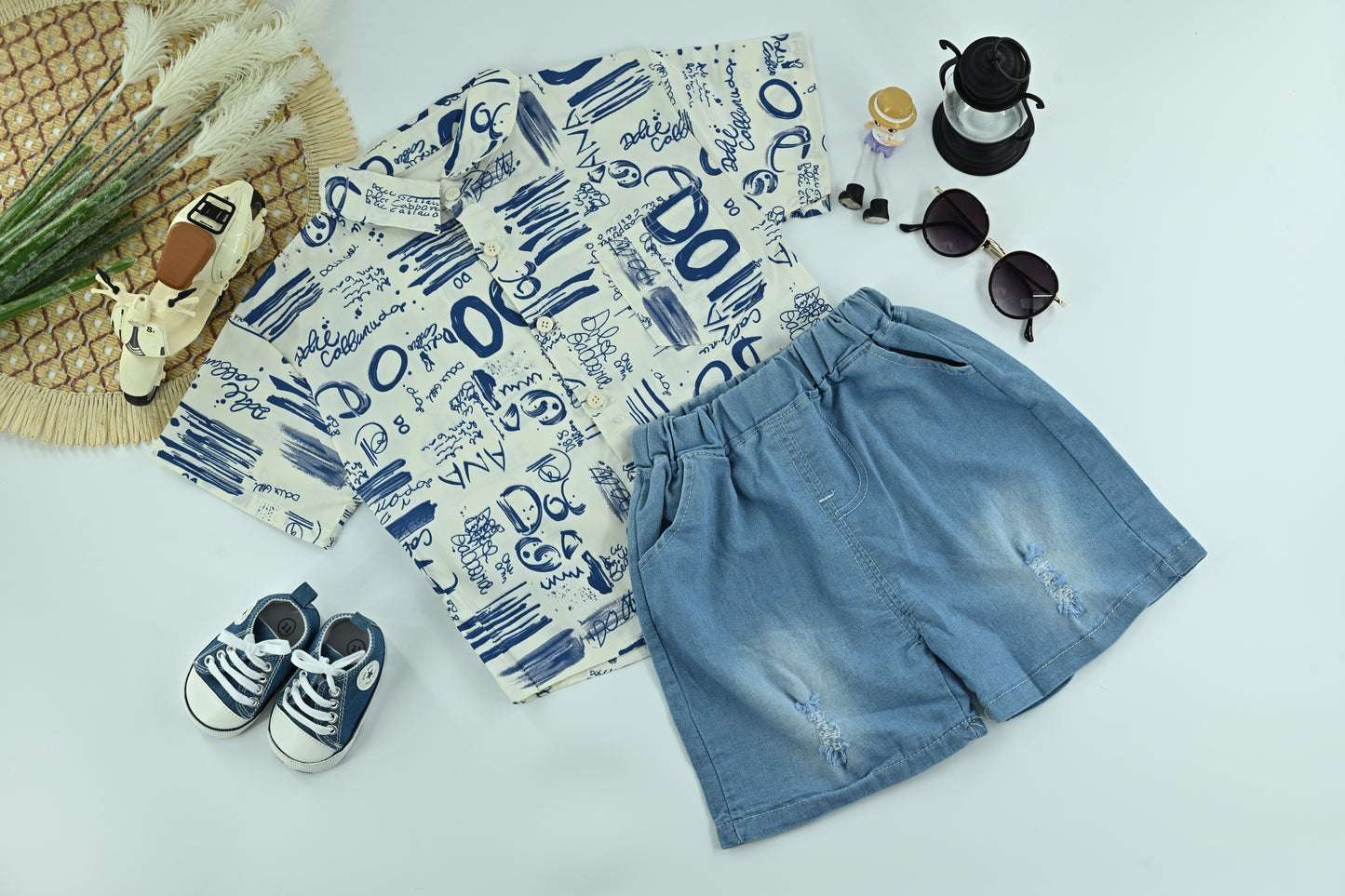 Little Explorer Graphic Shirt &amp; Denim Shorts Set
