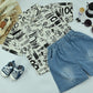 Boys Blue Graffiti Print Shirt with Light Denim Shorts – 2-Piece Outfit Set