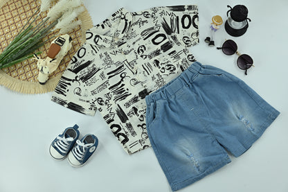 Little Explorer Graphic Shirt &amp; Denim Shorts Set