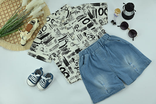 Little Explorer Graphic Shirt &amp; Denim Shorts Set
