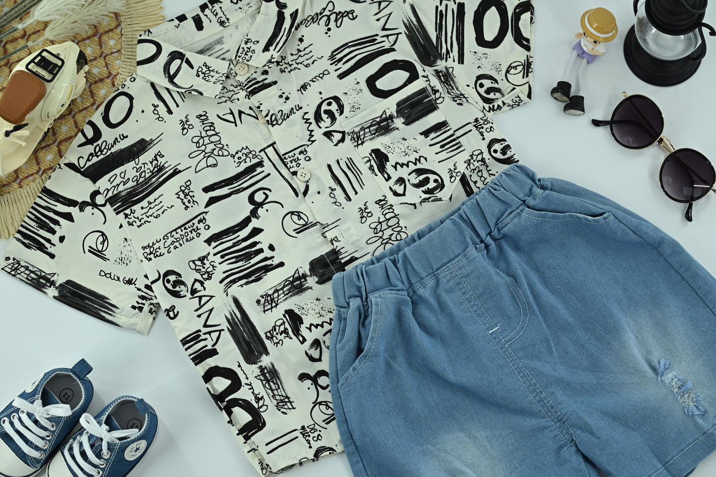 Little Explorer Graphic Shirt &amp; Denim Shorts Set