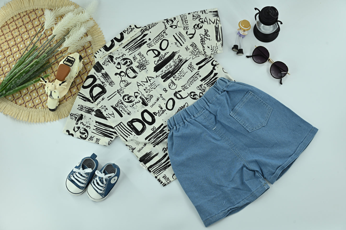 Little Explorer Graphic Shirt &amp; Denim Shorts Set