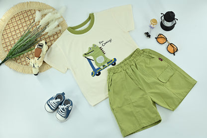 Little Dino Rider T-Shirt  Green Shorts Set