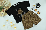 Boys Stylish Logo T-Shirt & Check Print Shorts Set