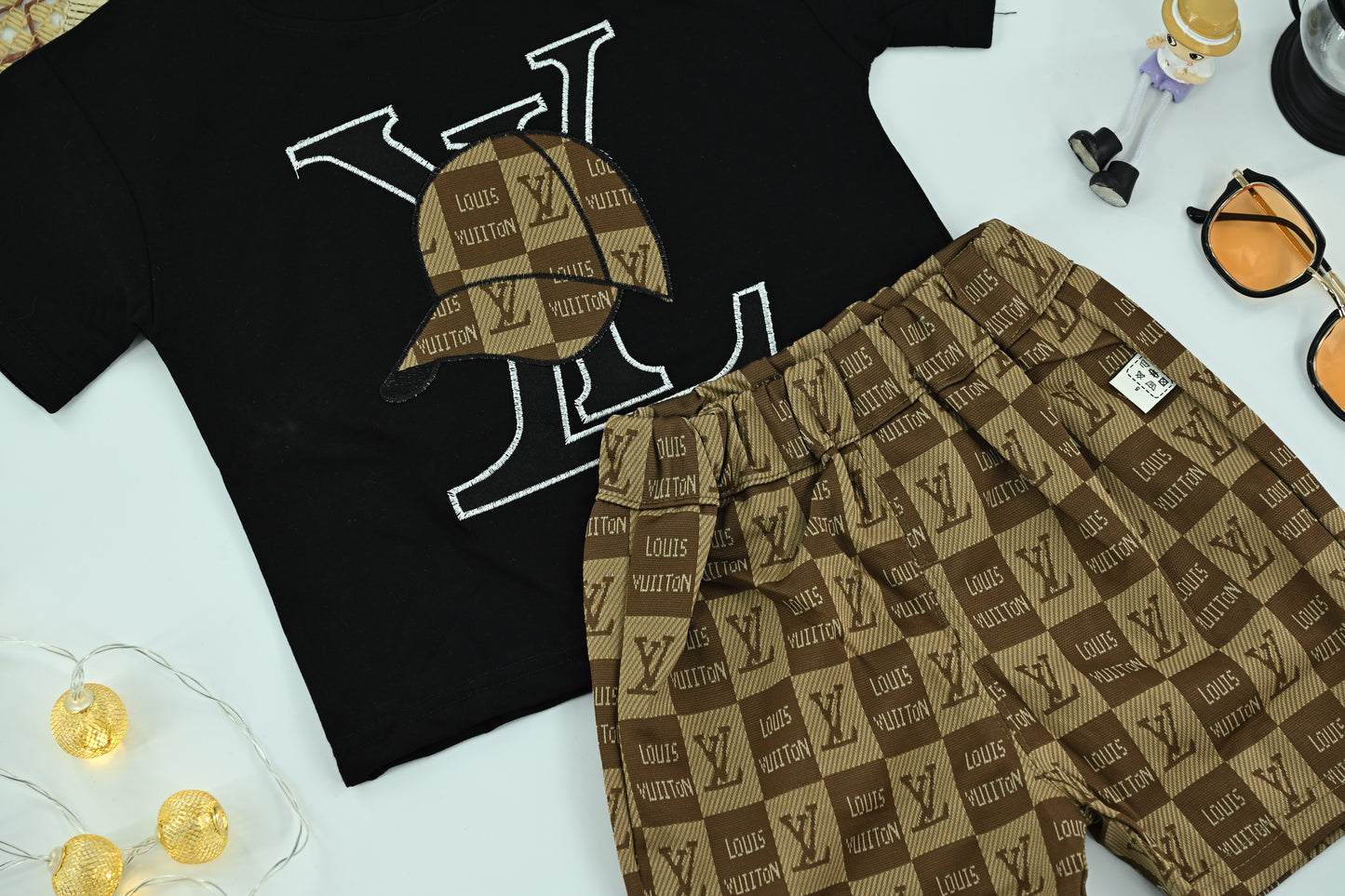 Boys Stylish Logo T-Shirt & Check Print Shorts Set
