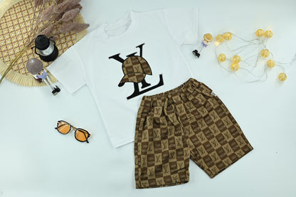 Boys Logo Graphic T-Shirt & Check Print Shorts Set