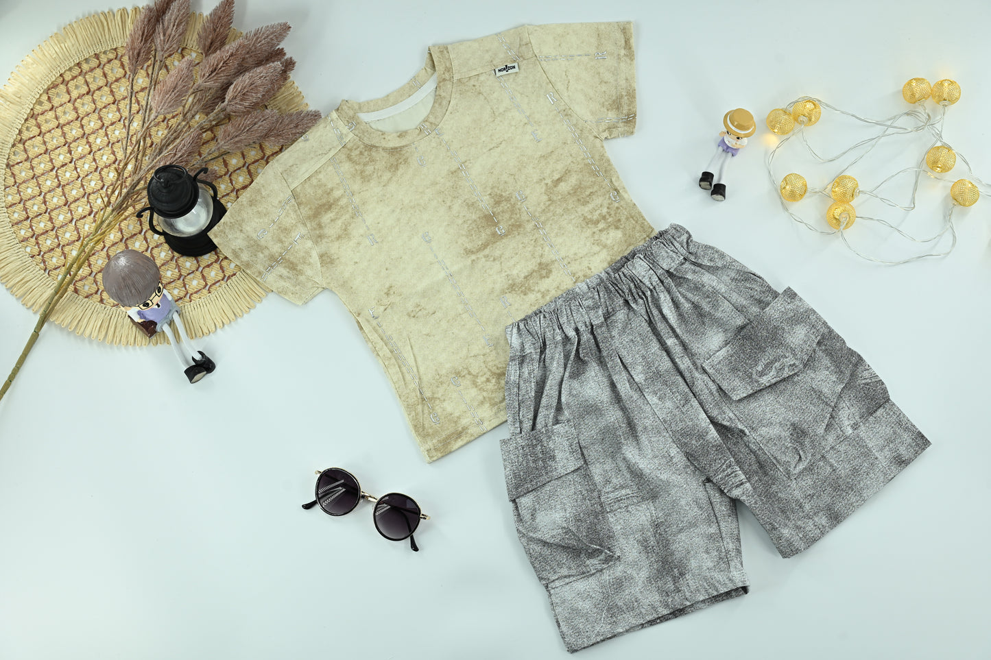 Boys Textured T-Shirt &amp; Cargo Shorts Set